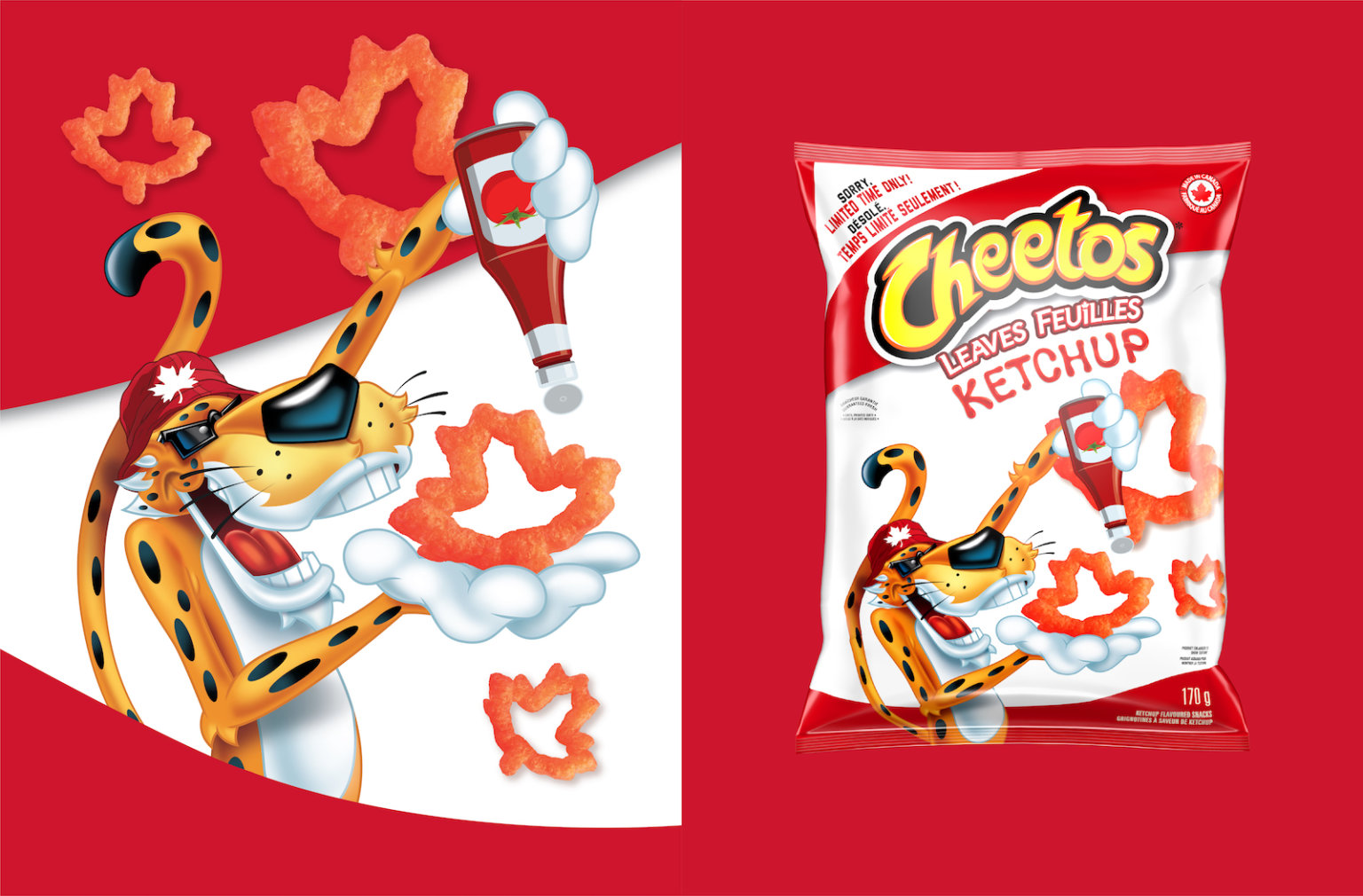 CHEETOS Ketchup maple leaf packaging