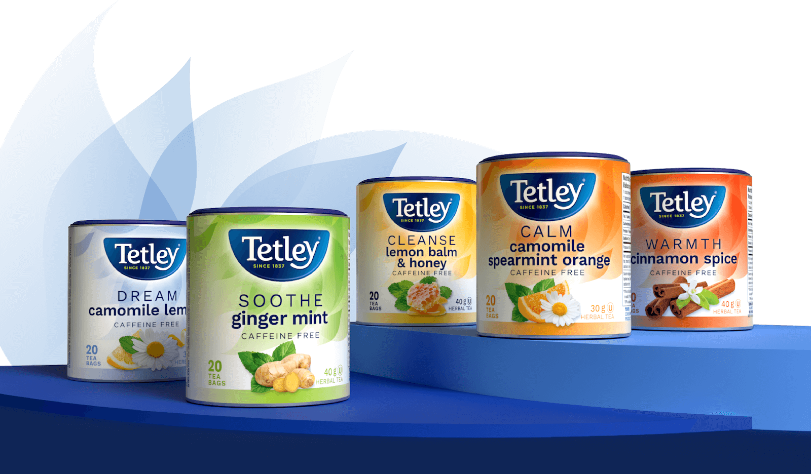 Tetley herbal tea canister lineup