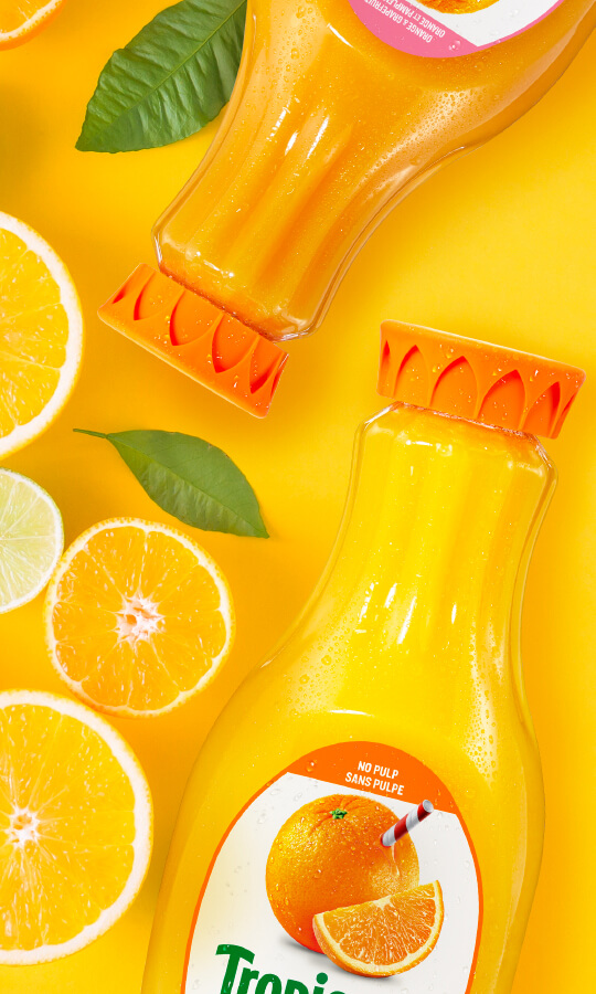 Tropicana bottles with oranges