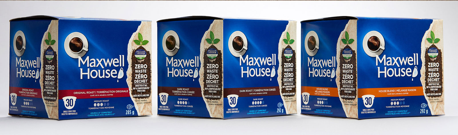 Maxwell house zero waste packaging on a white background