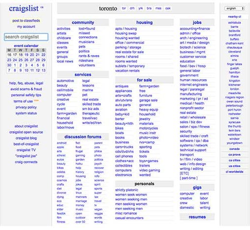 Craigslist website layout