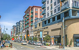 Mixed use space with retail stores, apartments