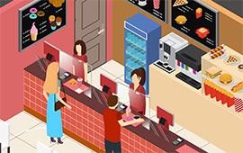 Animation of people ordering food at restaurant