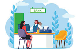 Illustration of women talking at a bank