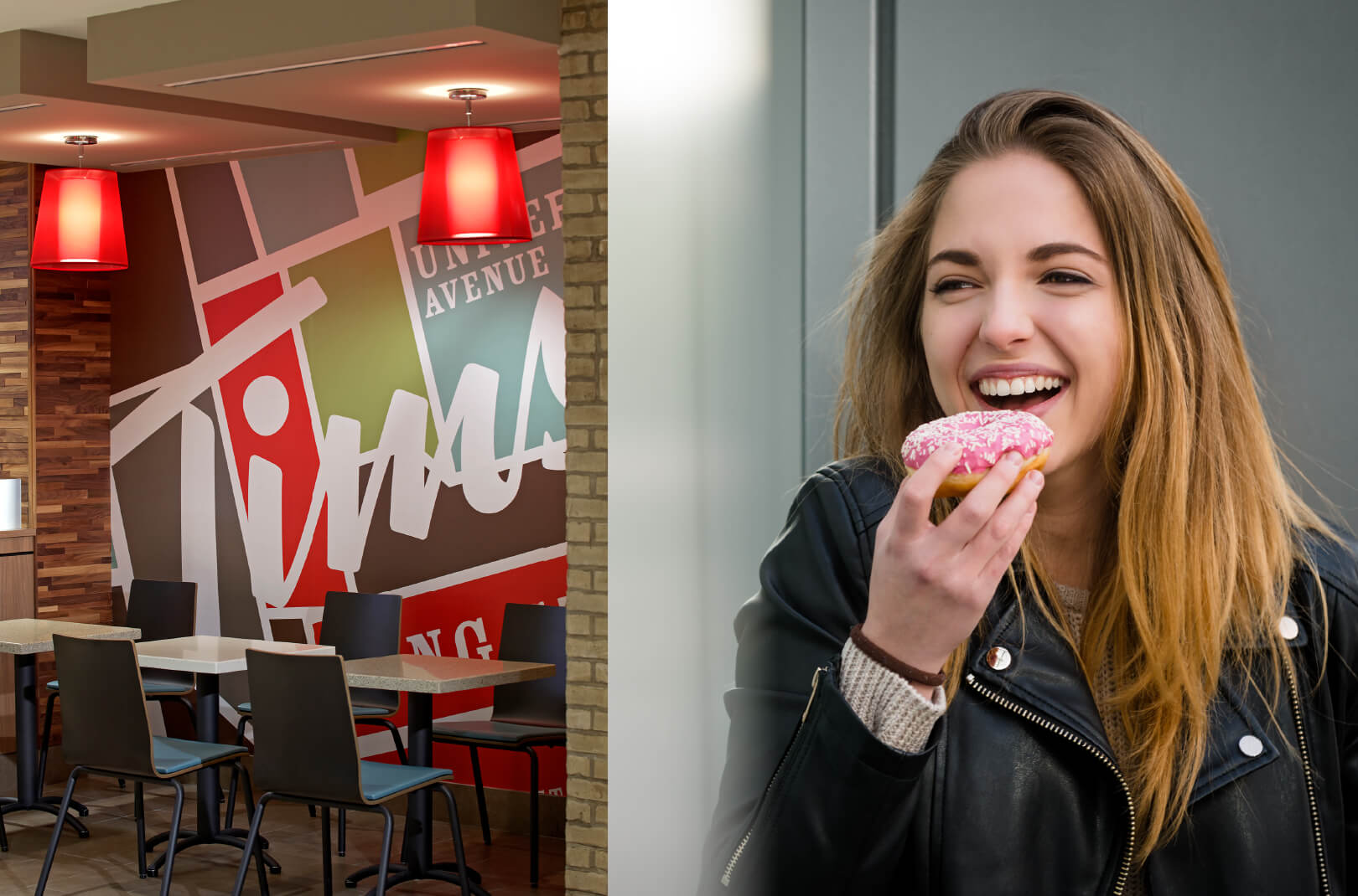 Girl smiling while eating a donut