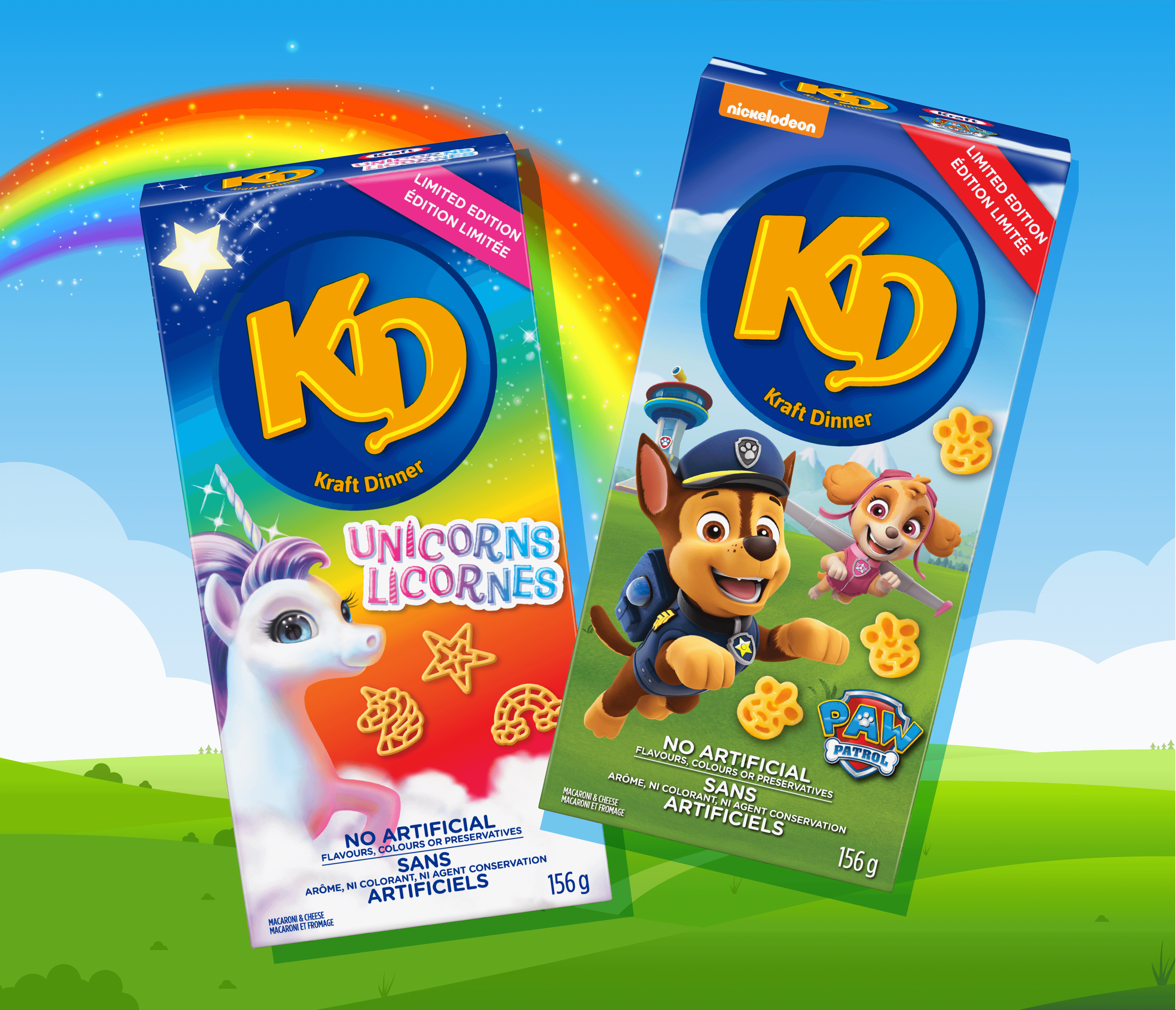 KD limited edition unicorn and paw patrol packaging