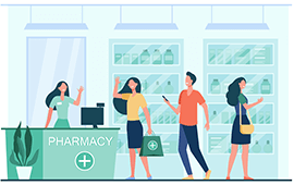 pharmacy interior with happy customers