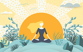 Graphic of girl meditating outdoors in lotus pose