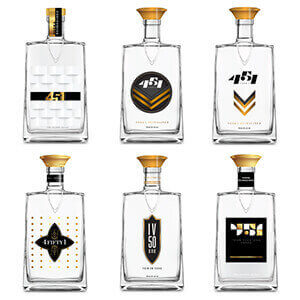 451 Vodka 6 glass bottles on white backagound