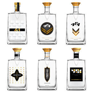 451 Vodka 6 glass bottles on white backagound