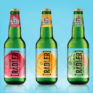 Radler three different flavoured bottles