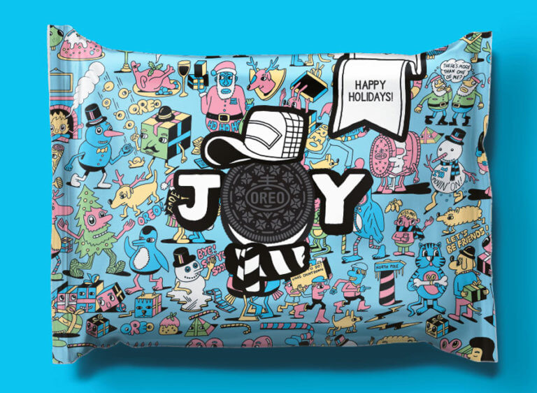 Oreo Colourfilled packaging filled in with the word "joy" across the front