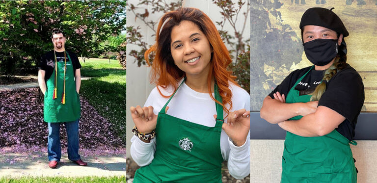 Starbucks workers in aprons