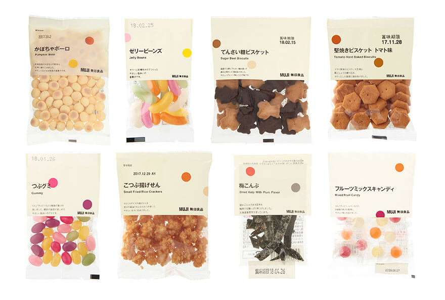 MUJI food packaging across 8 different products