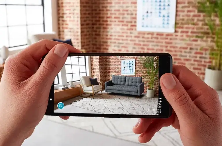 amazon AR view of a living room with digital furniture