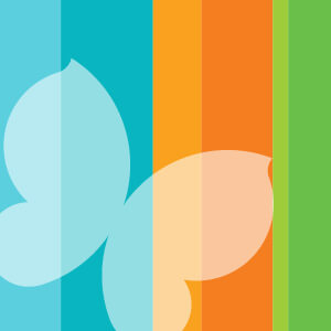 CDI transparent butterfly on a vertical coloured pattern background